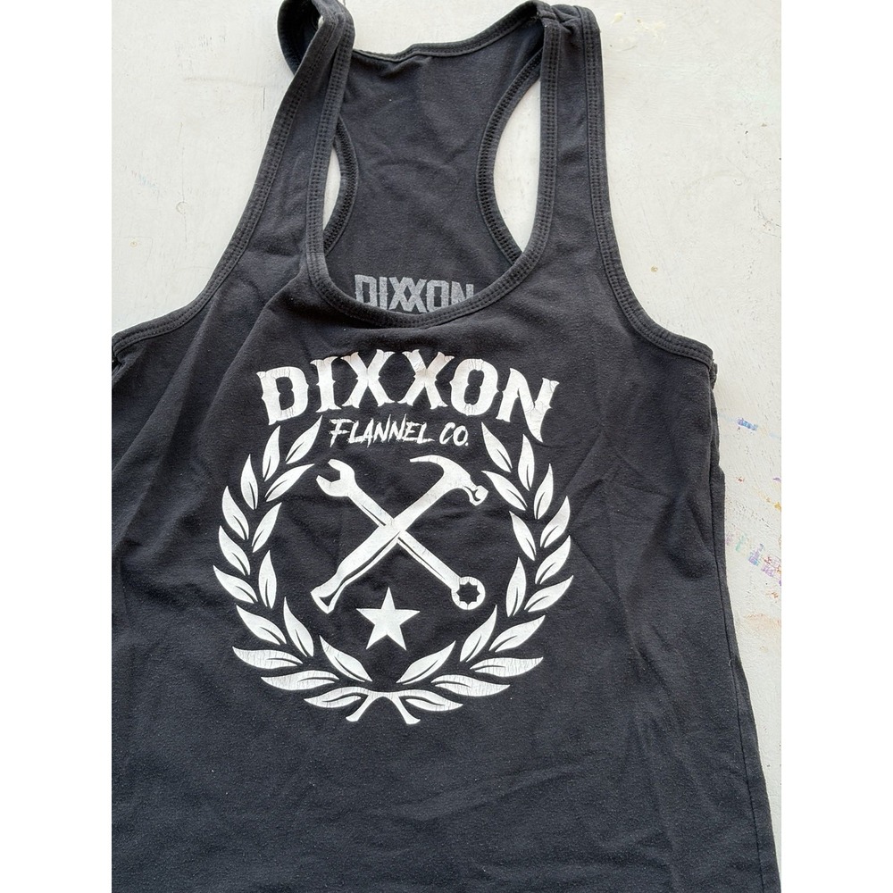 Women's Dixxon Tank Top Black Spell-Out Logo L USA Bikercore Outlaw Arizona Race